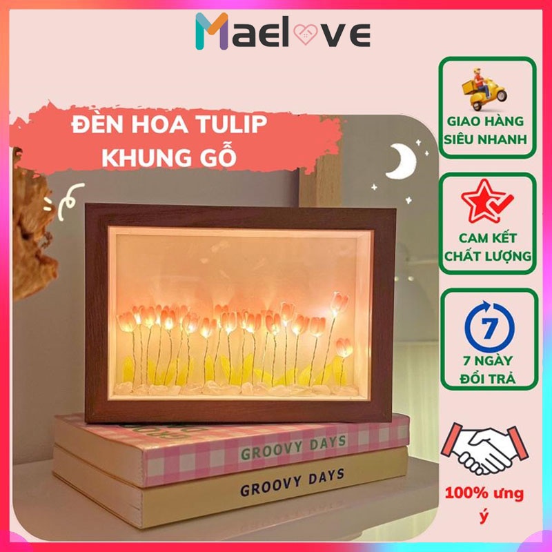 Đèn Ngủ Hoa Tulip Đèn Led khung ảnh Hoa Tulip Pha Lê Đèn DIY Đèn LED Trang Trí Quà Tặng Ý Nghĩa Đèn Led Để Bàn