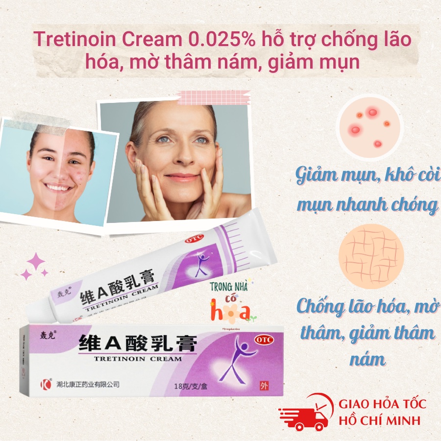 Combo dưỡng sáng da, mờ thâm, giảm mụn hiệu quả, chống lão hóa, mờ nhăn Azelaic Acid gel + Tretinoin Cream Tím 0.025%