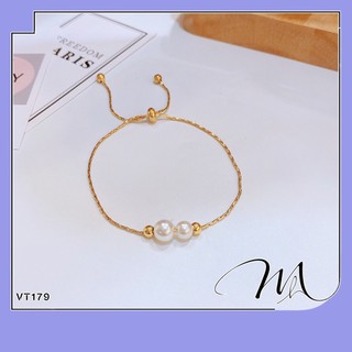 Lắc tay nữ Titan dây rút nhuyễn mặt ngọc trai nhân tạo xinh xắn - Măng's House VT179