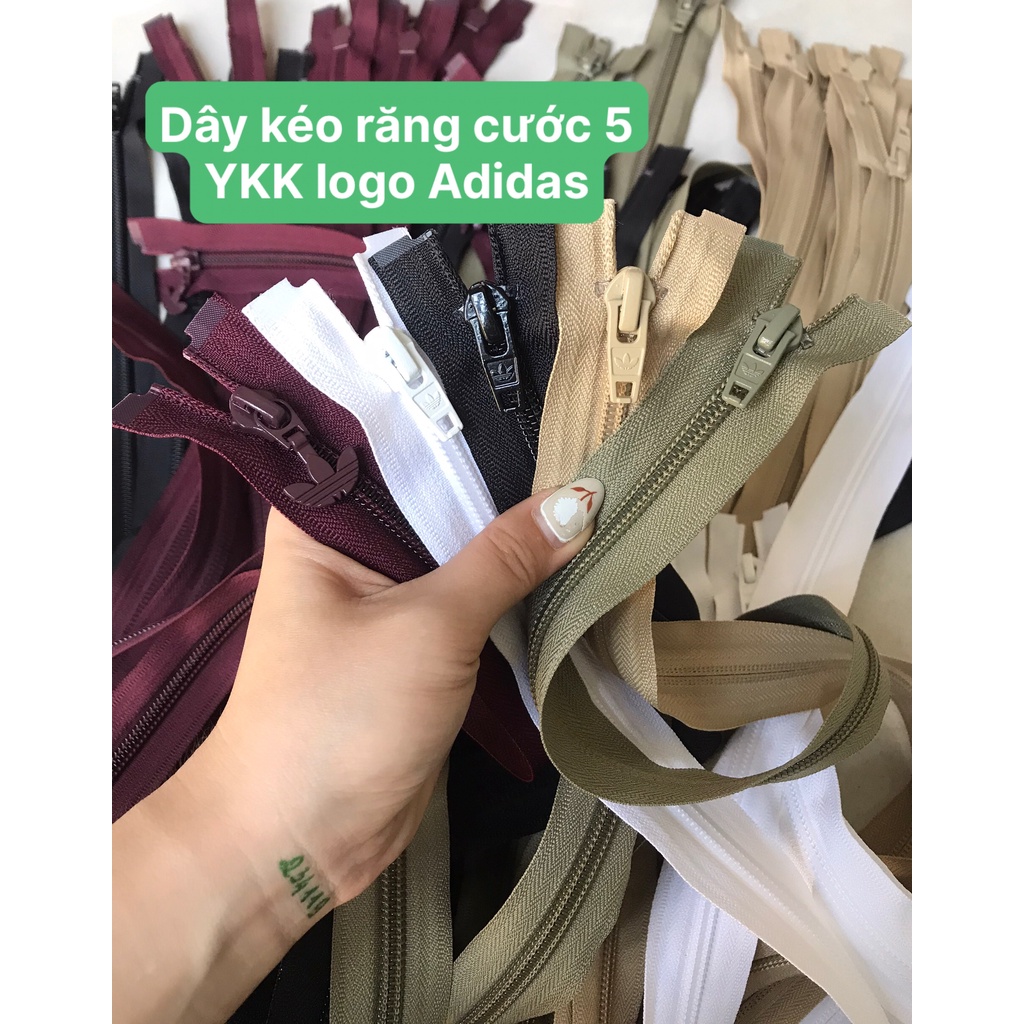 (nhiều màu) Dây kéo áo khoác răng cước 5 YKK xuất dư đầu kiểu A.di.das cực đẹp dài 60 đến 70cm