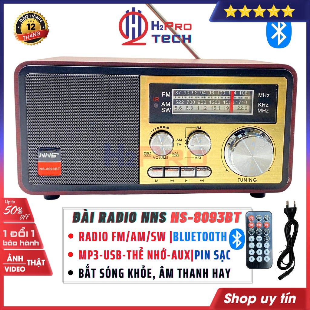 Đài FM Radio Bluetooth NS8093BT Công Nghệ Nhật, Loa Nghe Nhạc Cao Cấp, Radio FM/AM/SW-Usb-TF, Có Điều Khiển-H2Pro Tech