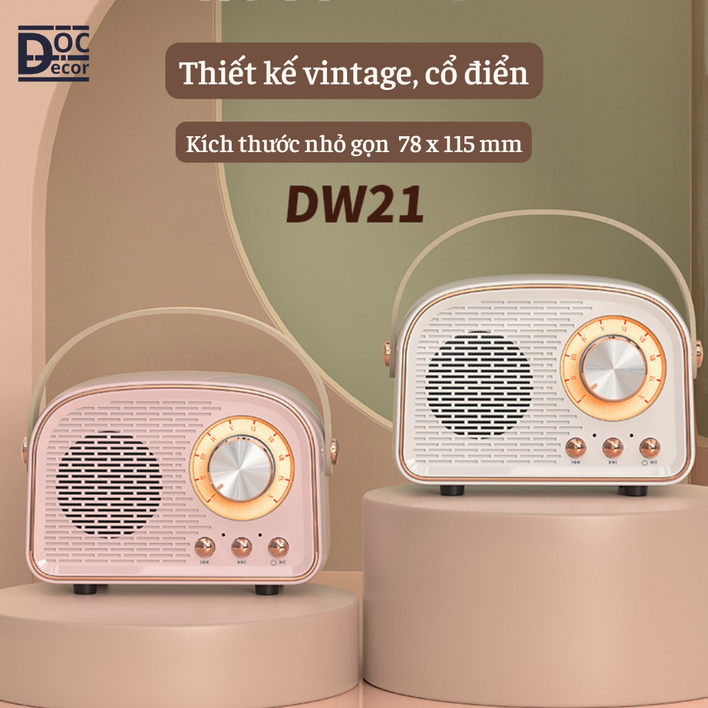 Loa Bluetooth mini DW21 Vintage Retro âm thanh 3D, Decor phòng ngủ, Quà tặng