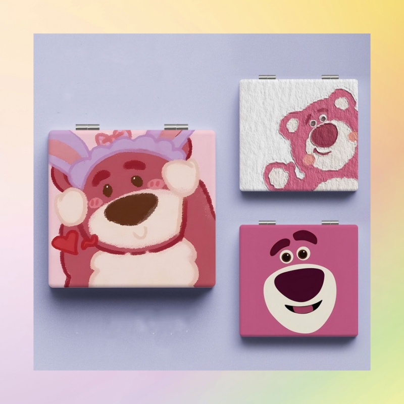 Gương Trang Điểm Cầm Tay mini Hình Vuông In Họa Tiết Dâu Tây / Gấu Dễ Thương