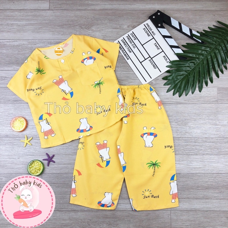 Bộ lanh/ tole tay ngắn quần dài bé trai shop thỏ baby kids, vải tole lanh mềm mát thấm hút mồ hôi tốt