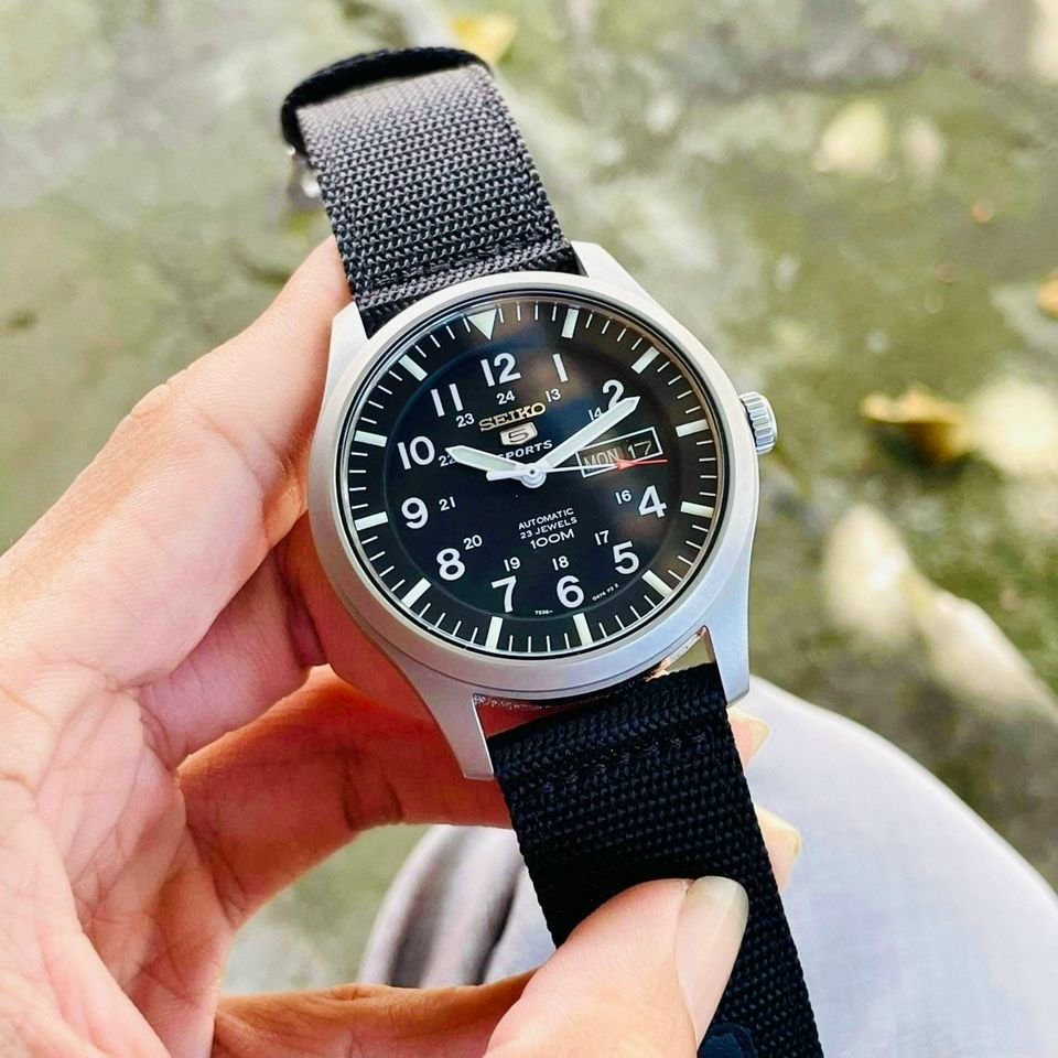 Đồng hồ nam seiko cơ quân đội dây dù cực kì mạnh mẽ, khung viền thép chống gỉ sét - bảo hành 12 tháng