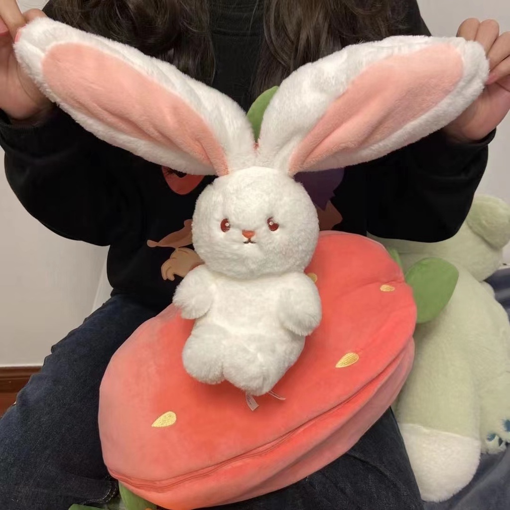 ✌2 Trong 1Thỏ dâu!✌Gấu Bông con thỏ Cosplay 2 Màu - Bunny Bông Cao Cấp Gấu Bông Thú Nhồi Bông Hình Thỏ dâu Và Cà Rốt Sáng Đồ chơi Plush18 / 25 / 35cm
