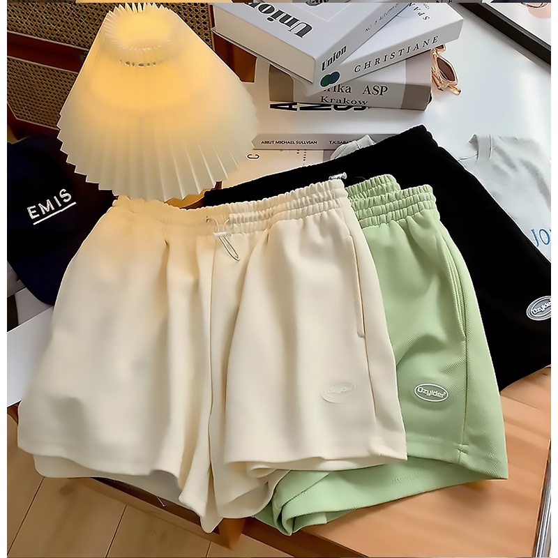 Quần Short unisex Thể Thao Lưng Cao Ống Rộng Vải Tổ Ong Mặc Mát Mẻ 2023, Quần Đùi Nữ Mặc Nhà Màu Trơn Thời Trang Mùa Hè