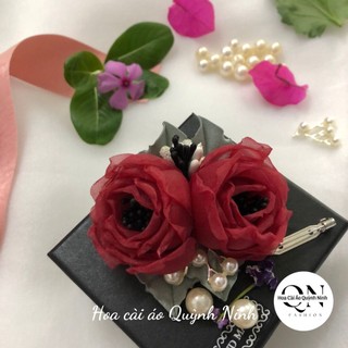 Hoa cài áo vải voan hàn cao cấp, đường kính 8cm - hoa cài áo quỳnh ninh