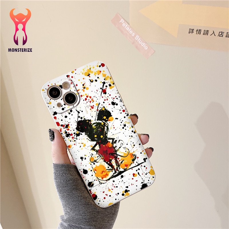 Ốp lưng mềm viền vuông hình Mickey vẩy sơn for iPhone 13 12 11 Pro Max SE 2020 X XR XS ip 8 7 6 - e6336