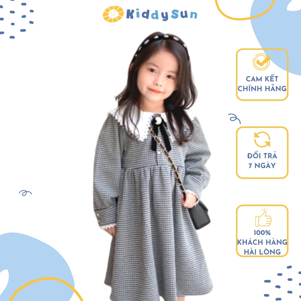 Váy bé gái Kiddy Sun kẻ sọc phối nơ tiểu thư sang chảnh mềm mịn dành cho bé gái từ 2,3,4,5,6,7,8,9,10,11,12 tuổi[V328]