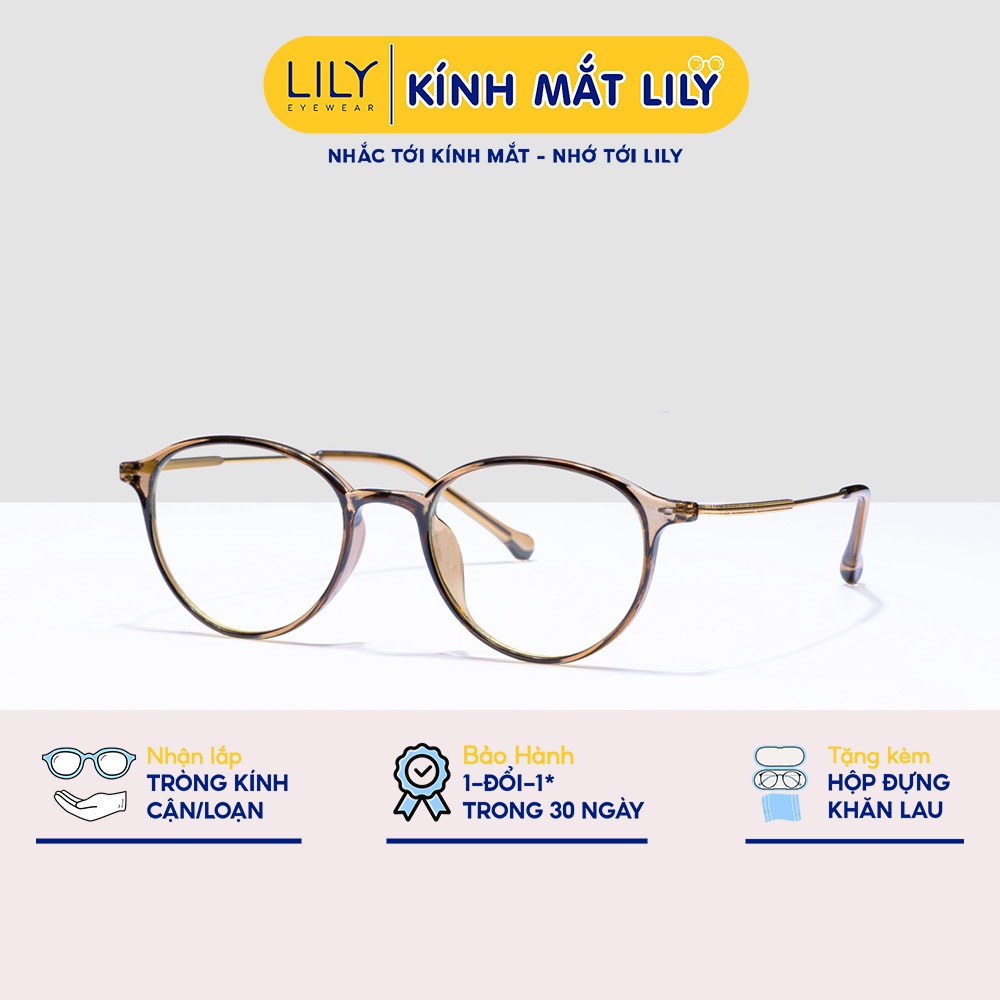 Kính cận nữ LILYEYEWEAR mắt tròn phù hợp mặt nhỏ chất liệu nhựa thanh mảnh màu sắc thời trang 7176