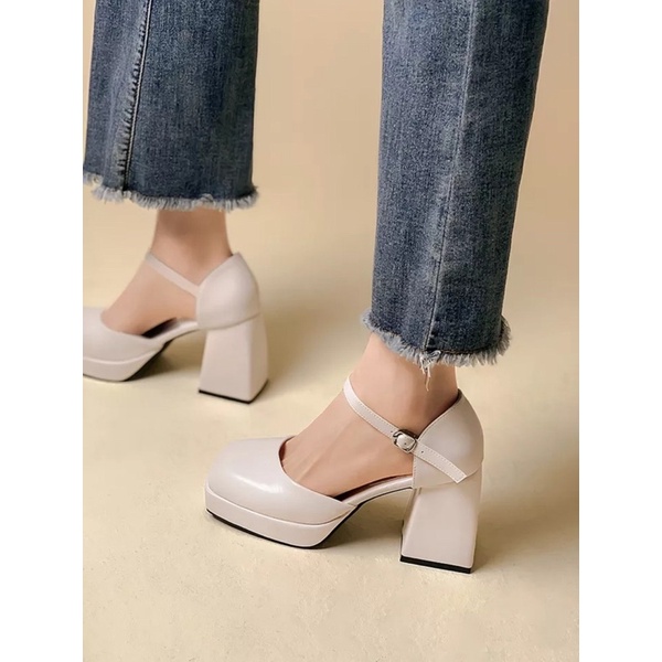 Sandal bít gót quai ngang đế 10f gót vuông êm chân dễ đi