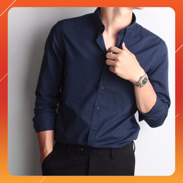 Áo sơ mi nam tay dài công sở Hàn Quốc Xanh Đen chất cotton thoáng mát size M, L, XL, XXL
