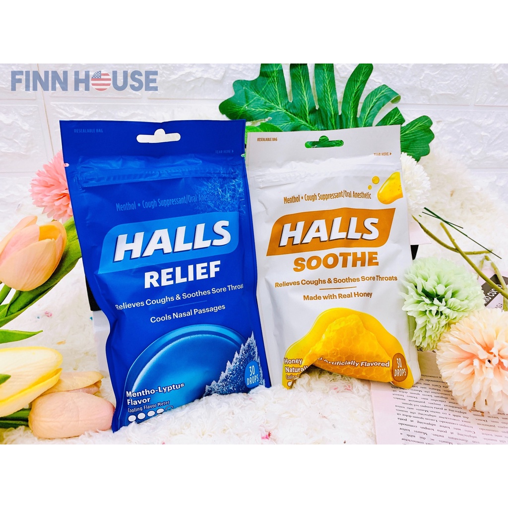 Kẹo ngậm giảm ho thông cổ mát họng HALLS Cough Drops nhiều vị