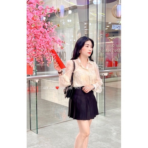 Áo sơ mi tơ cổ đính cườm, sơ mi công sở hàng thiết kế