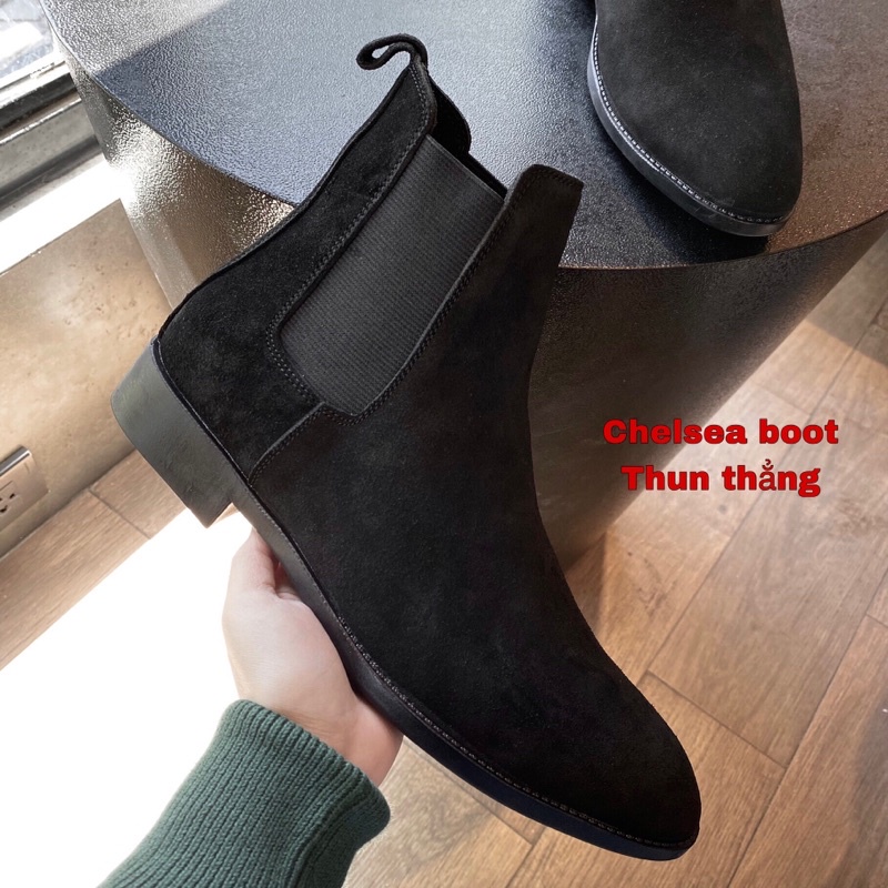 Giày nam chelsea boot da bò thật TEFOSS HT350 size 38-44- Da lộn đen mũi nhọn