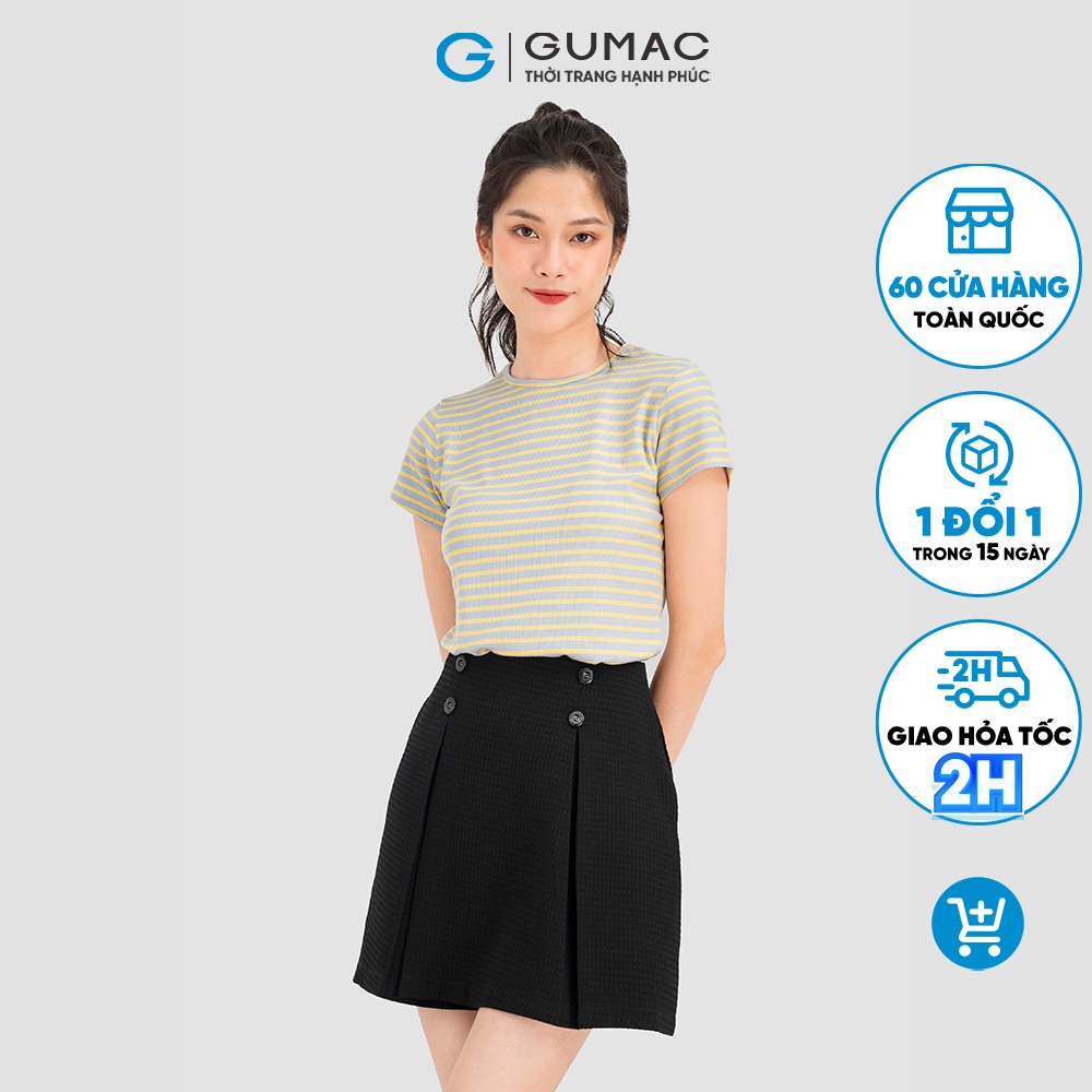 Áo thun nữ thời trang GUMAC cổ tròn phối sọc ATC08052