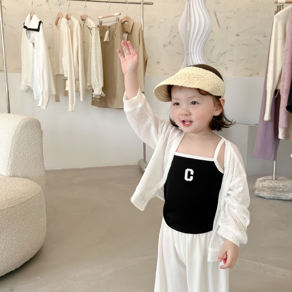 Áo Khoác Cardigan Mỏng Thoáng Khí Chống Nắng Màu Sắc Trơn Dành Cho Bé Gái#3.8