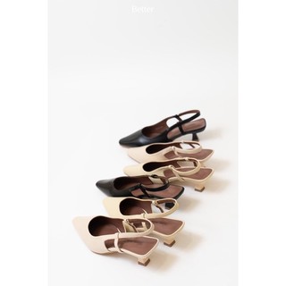 Slingback aly mũi nhọn, da sần, gót cao 5cm - 110223006
