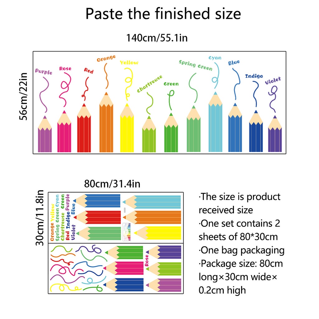 Decal dán tường cho bé Mividecor dán tường phòng ngủ bút chì nhiều màu sắc