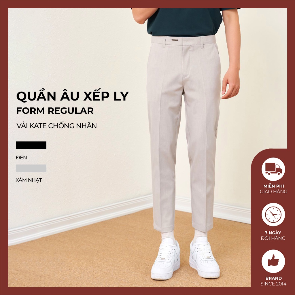 Quần âu nam cao cấp xếp ly Độc menswear vải kate dày chống nhăn form regular dài trên mắt cá chân 2 màu đen xám  - QV145