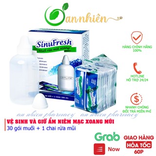 Bình rửa + muối rửa mũi xoang Sinufresh Cát Linh 30 Gói + 1 Chai 180ml