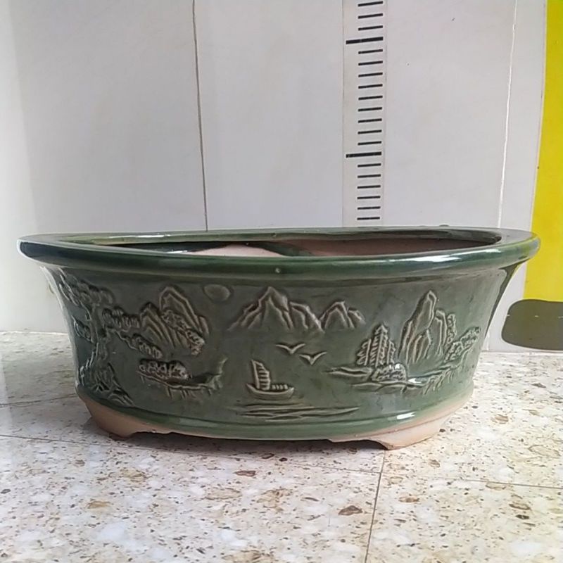 Ảng thuyền men - Chậu ovan - Chậu trồng cây cảnh bonsai