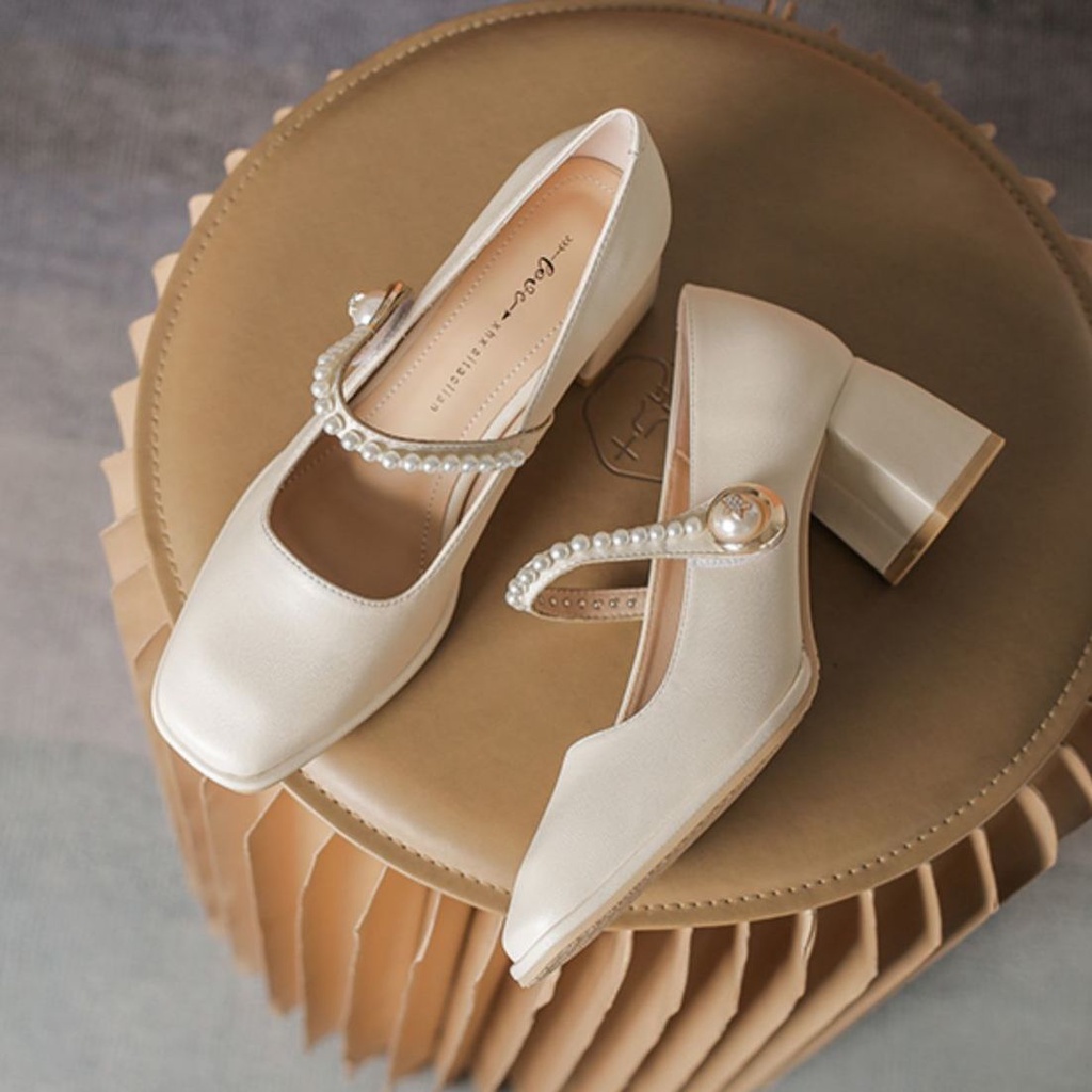 Giày da Pháp Mary Jane nữ giày cao gót cổ điển gót chân thô giầy lolita nữ