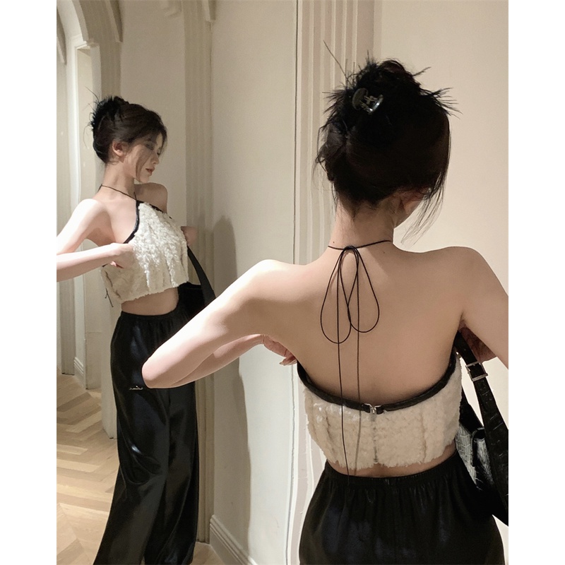 Cocory vn Áo Croptop Sát Nách Thiết Kế Hở Lưng Quyến Rũ