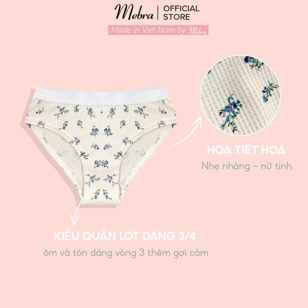 Set bikini đồ lót nữ màu be sáng hoa nhí cotton tổ ong bra không gọng mút mỏng quần tam giác đai to cá tính Mebra A064