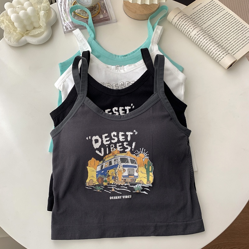 LANJIEXI Áo Croptop Hai Dây In Họa Tiết Thời Trang Quyến Rũ Cho Nữ