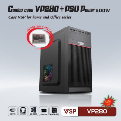 Combo Case văn phòng VP280 có sẵn nguồn 500W, Sơn Tĩn Điện, Thiết Kế Đẹp