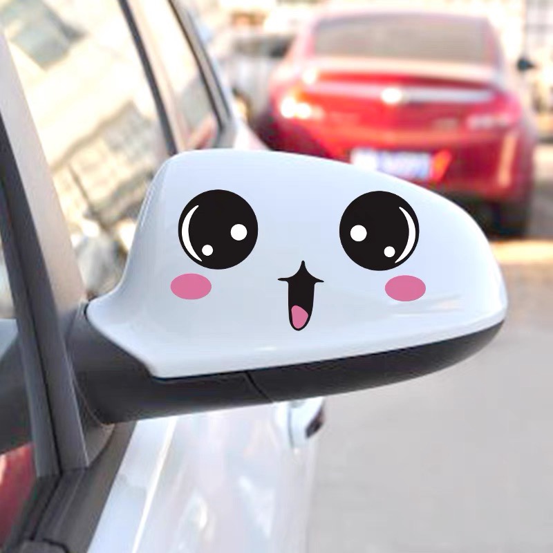 Tem dán gương 3D hình khuôn mặt baby dễ thương trang trí kính chiếu hậu xe hơi ba chiều