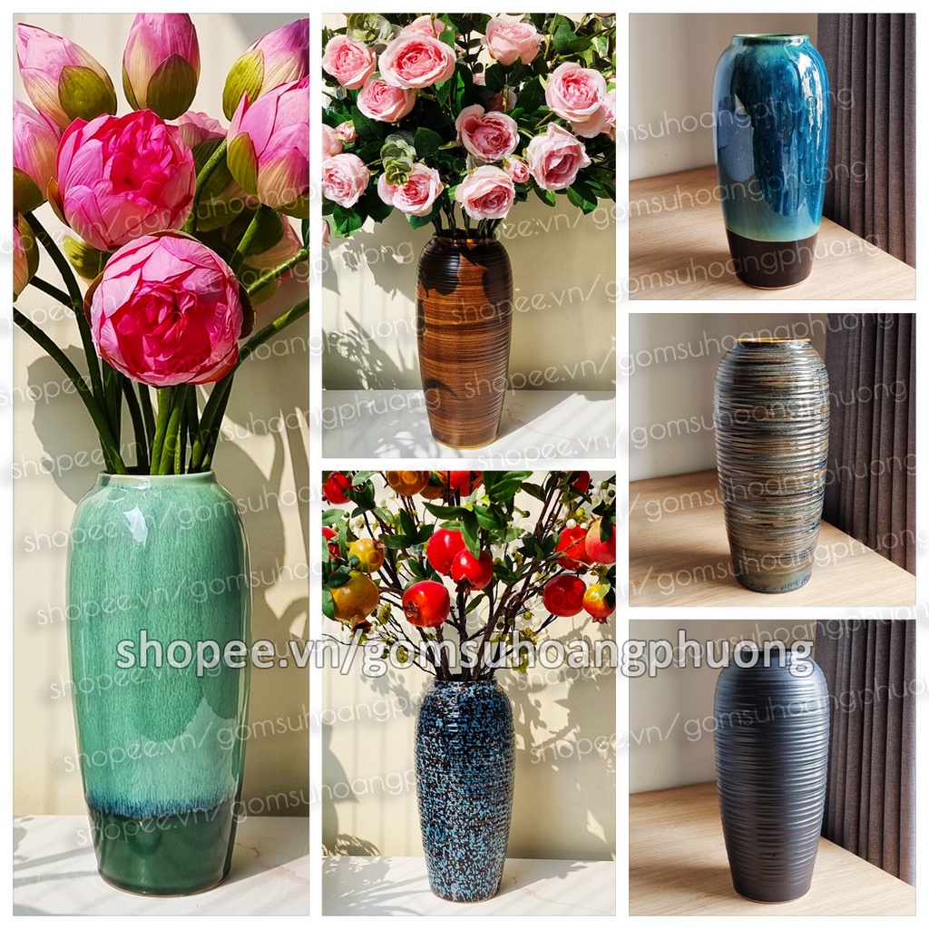 Lọ hoa gốm sứ dáng vò miệng rộng cao 31cm - Bát Tràng0