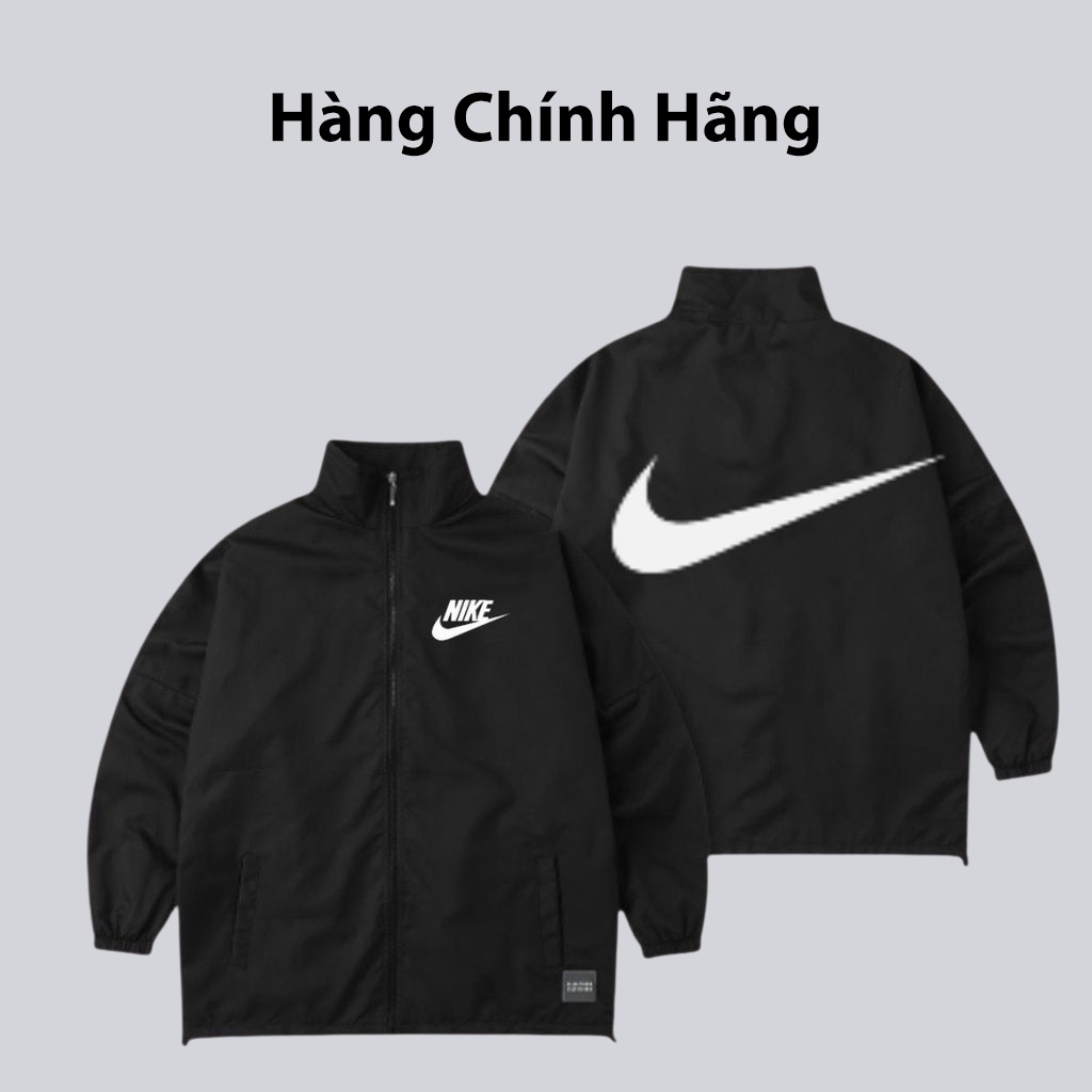 Áo khoác gió Nike black chính hãng đôi nam nữ 2 lớp unisex chất liệu dù cao cấp unisex form rộng brand jacket
