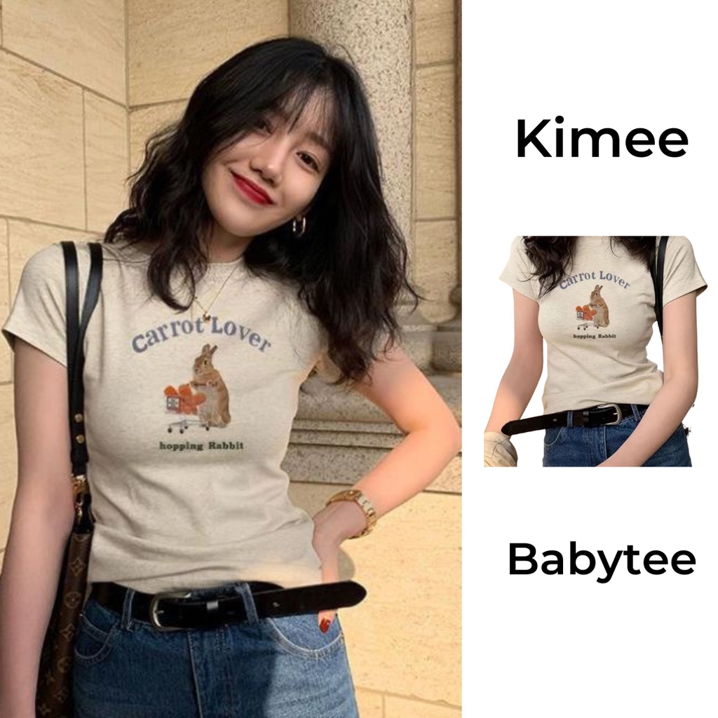 Áo baby tee thun nữ cotton ngắn tay cổ tròn in hình thỏ chất vải co dãn 4 chiều MA041