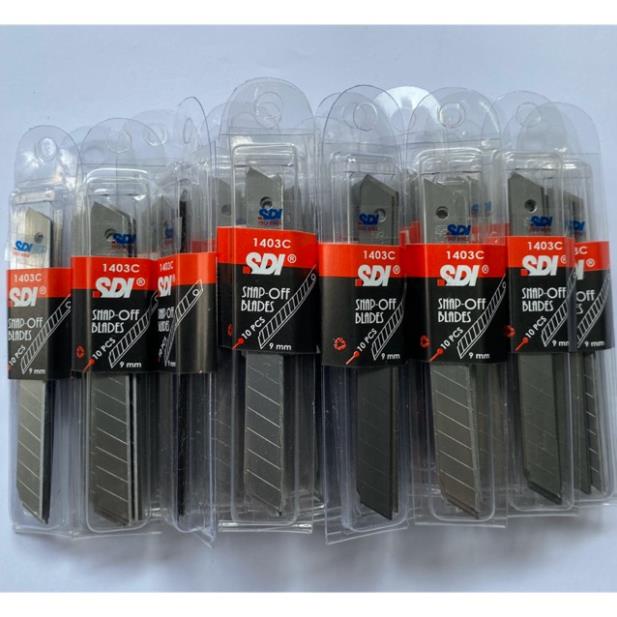 Vỉ Lưỡi dao rọc giấy SDI 9mm - 18mm đóng 10 lưỡi 1 vỉ, Lưỡi làm từ thép SK5, độ bén cao, dễ thay thế và sử dụng.