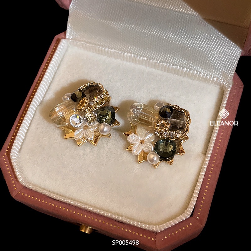 Bông tai nữ chuôi bạc 925 Eleanor Accessories hình hoa đính đá phong cách trẻ trung phụ kiện trang sức 5498