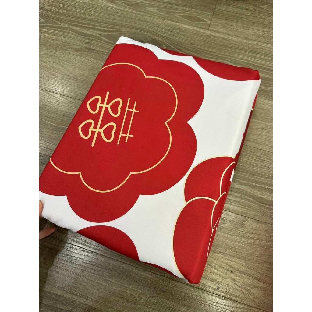 Bộ Chăn Ga Cưới Sateen In Hoa Phối Màu Đỏ Trắng Luna Bedding