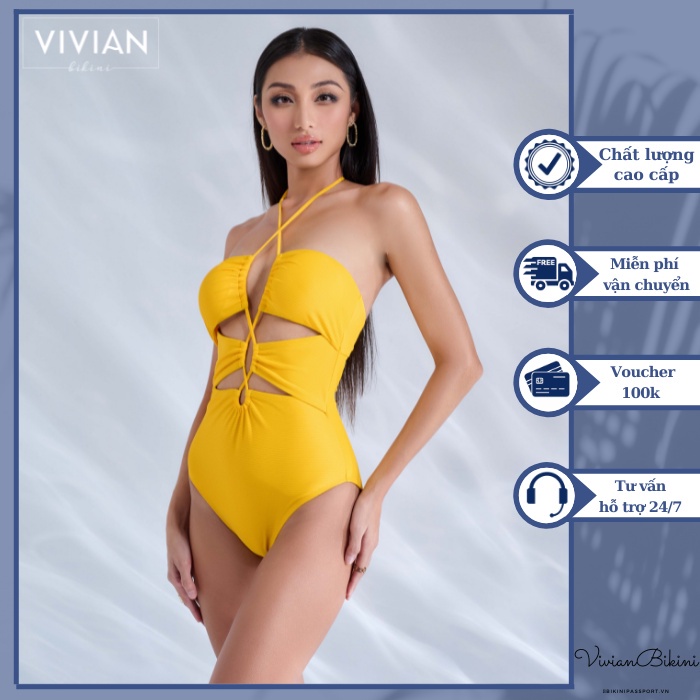 Đồ bơi nữ cao cấp 𝐕𝐈𝐕𝐈𝐀𝐍 dạng một mảnh phối từng mảnh cách điệu - Vàng - VS185_YL