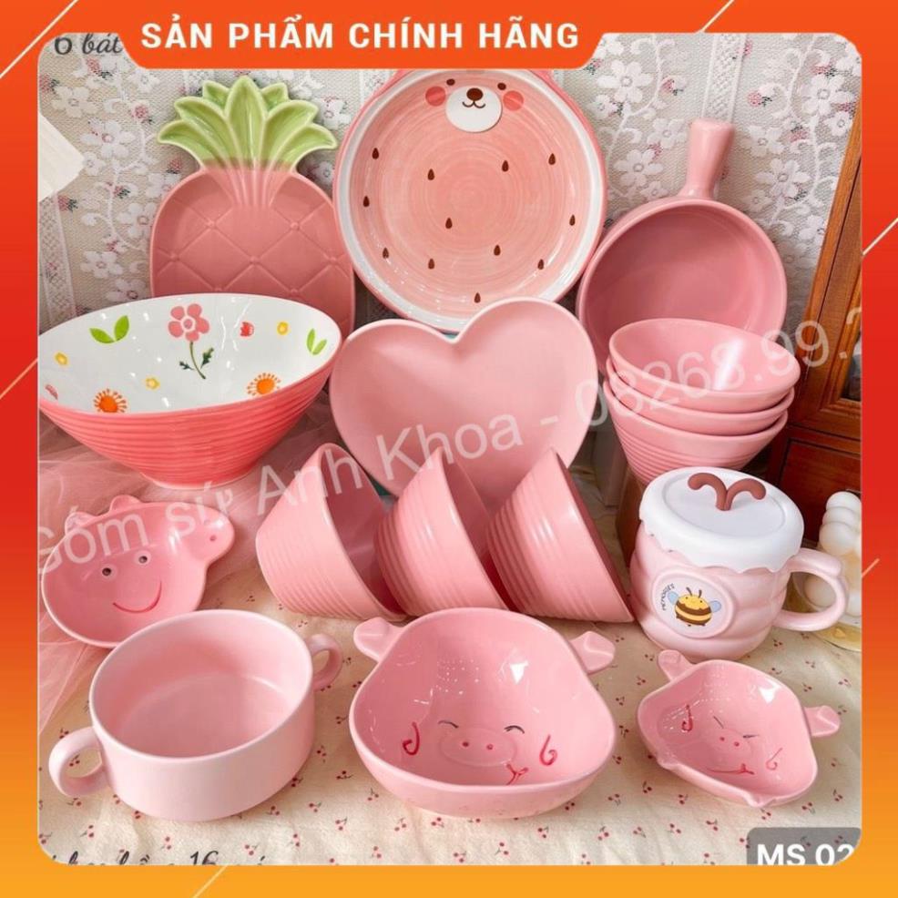 Siêu Sale - Bát Đĩa sứ Decor Chén Dĩa Sứ Dễ Thương Cute trang trí món ăn siêu đẹp bộ màu hồng 16 món xinh yêu