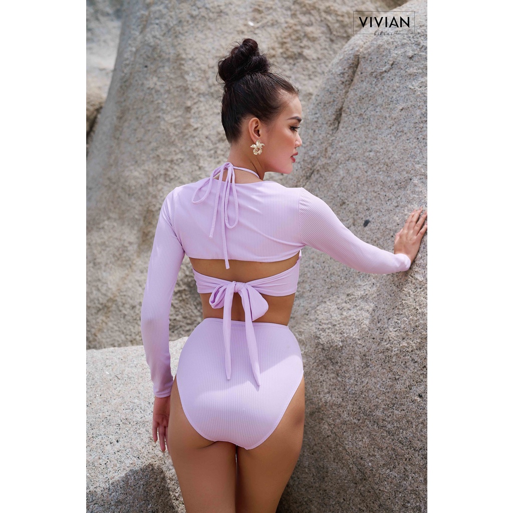 Đồ bơi nữ cao cấp 𝐕𝐈𝐕𝐈𝐀𝐍 dạng một mảnh yếm phối áo tay dài cover - màu Tím - VS187_PP