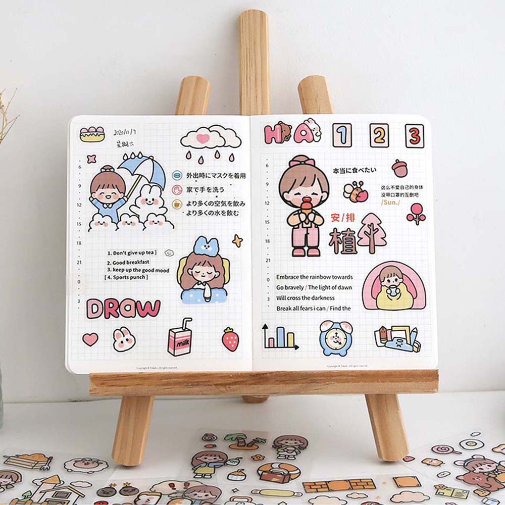 Hộp 100 tấm sticker GUTY KIDS  hoạt hình dễ thương cute trang trí laptop, điện thoại, mũ bảo hiểm, dán tập vở, bình nước