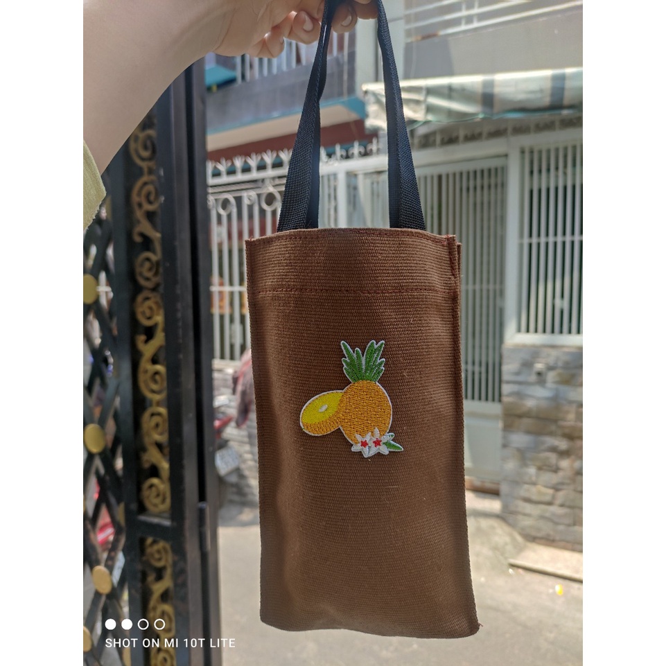 túi vải bố đựng bình nước full màu quả thơm - Cao 25cm x ngang 15cm x rộng 6cm