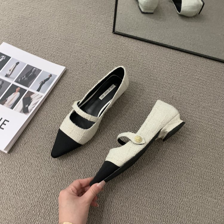 Giày Búp Bê Đế Bằng Mũi Nhọn Phong Cách Mary Jane Cho Nữ