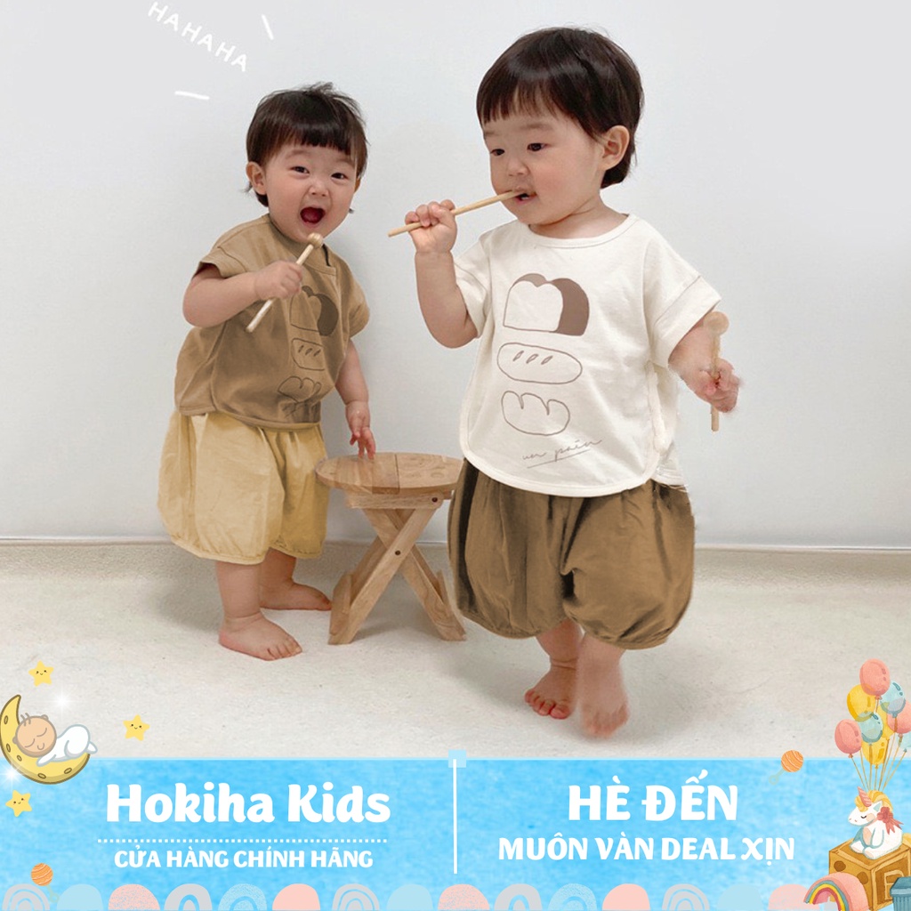 Set áo cotton +quần đũi in hình bánh mì phong cách Hàn Quốc đáng yêu cho bé trai bé gái size 8-15kg TE303
