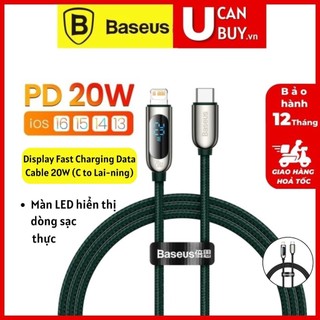 Cáp sạc nhanh ip 20w, cáp sạc nhanh tích hợp màn hình led baseus display fast charging data cable type-c to ip 20w