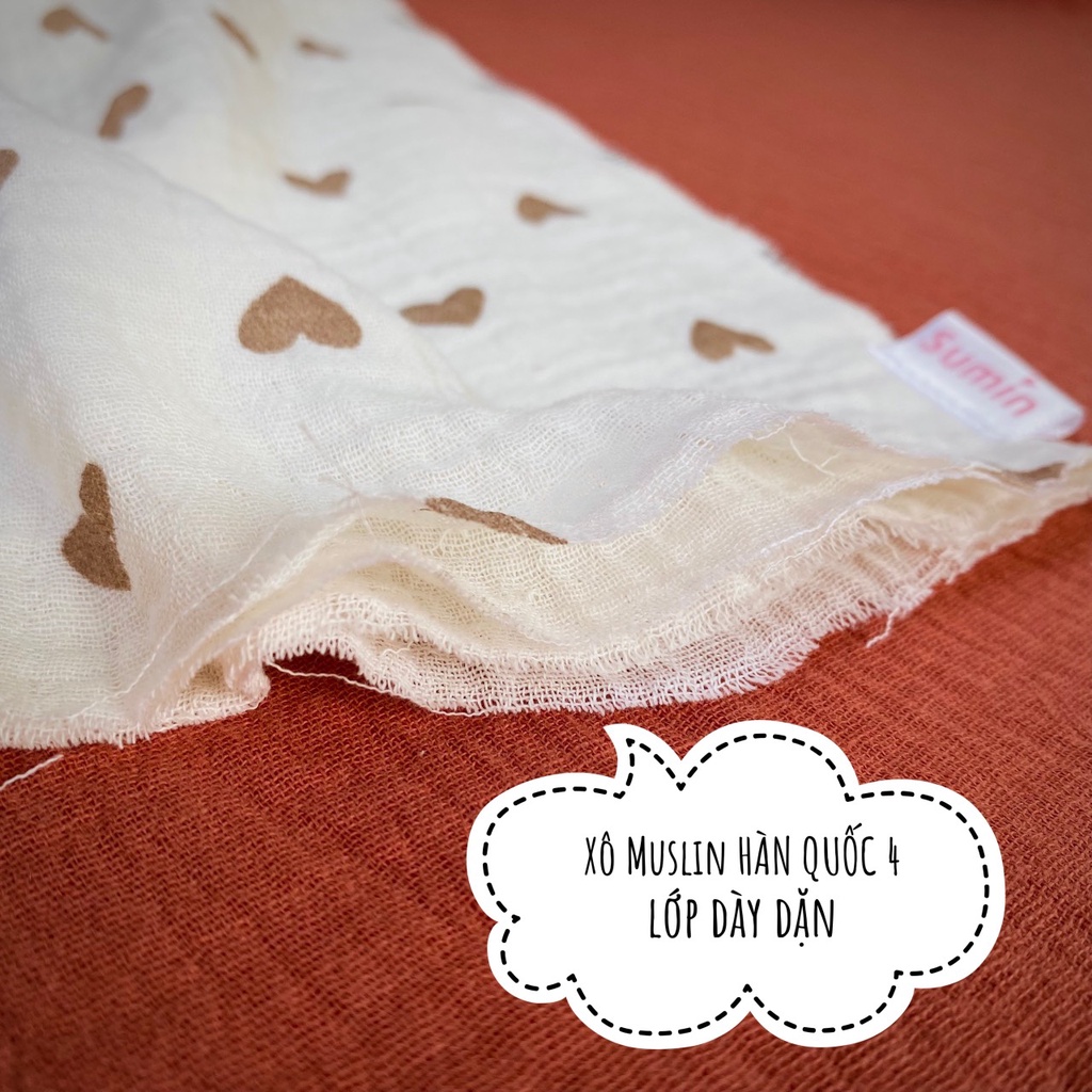 Khăn xô sữa cho bé loại 4 lớp, khăn sữa, khăn xô Muslin Oganic cao cấp cho bé SUMIN