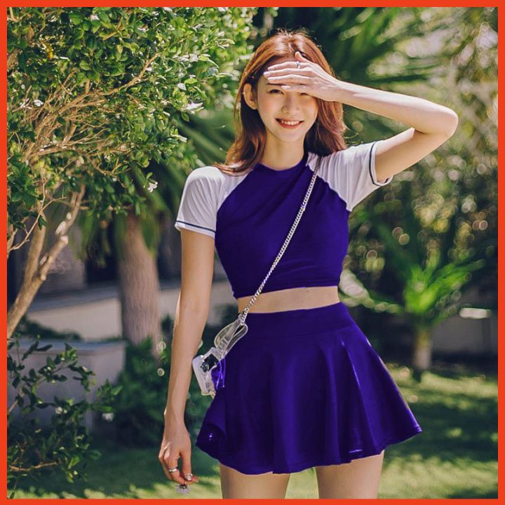 Bộ Bơi 2 Mảnh Cộc Tay Dáng Váy Thời Trang Bikini Hai Mảnh Hàn Quốc Đi Biển Kín Đáo SV2MCT