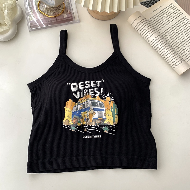 LANJIEXI Áo Croptop Hai Dây In Họa Tiết Thời Trang Quyến Rũ Cho Nữ